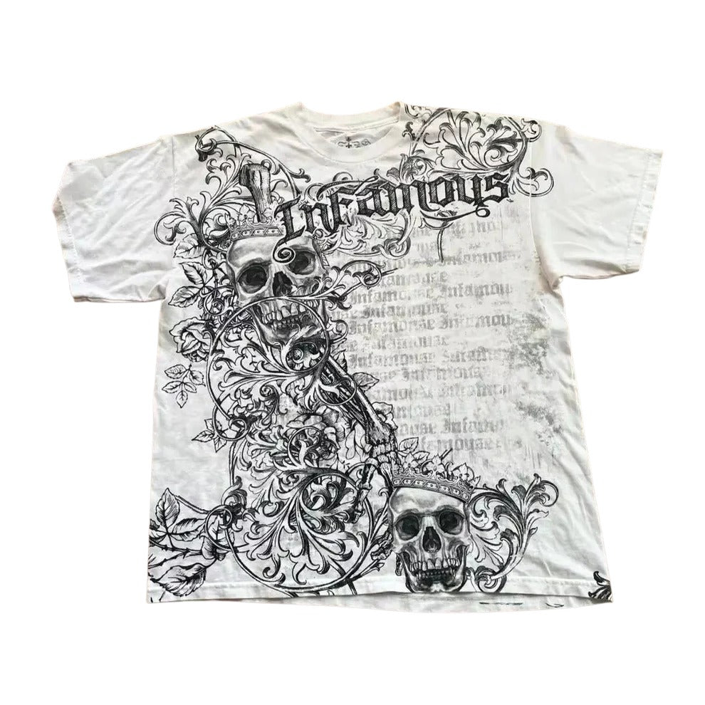White crowned skull filigree graphic tee