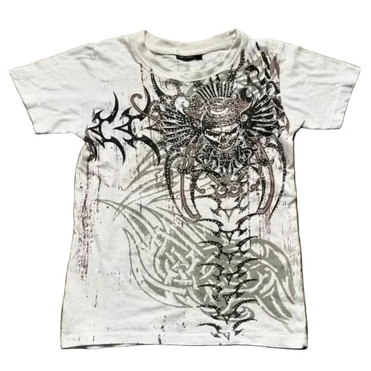 White tribal skull rhinestone graphic tee